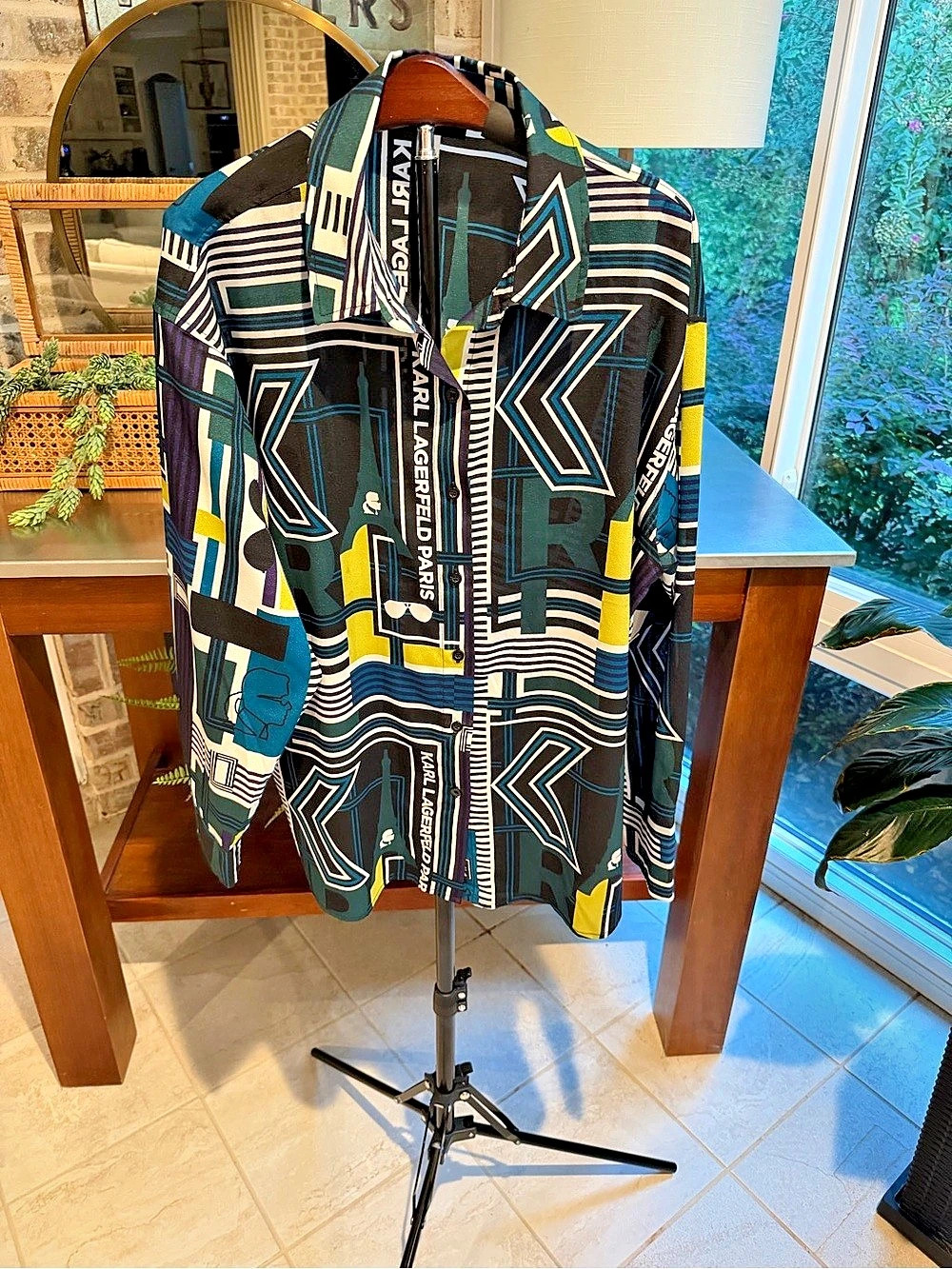 KARL LAGERFELD PARIS Eiffel Tower Print Long Sleeve Button-Down Shirt